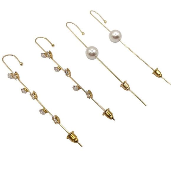 Set of 2 Gold Cubic Zirconia Ear Cuff Earrings - Picture 1 of 6